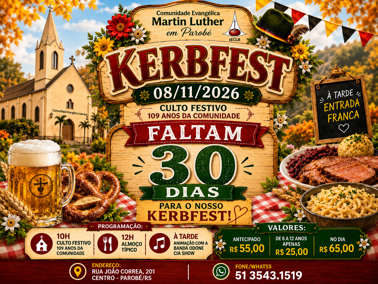 Faltam 30 dias para o KerbFest 2026: fé, tradição e alegria em Parobé