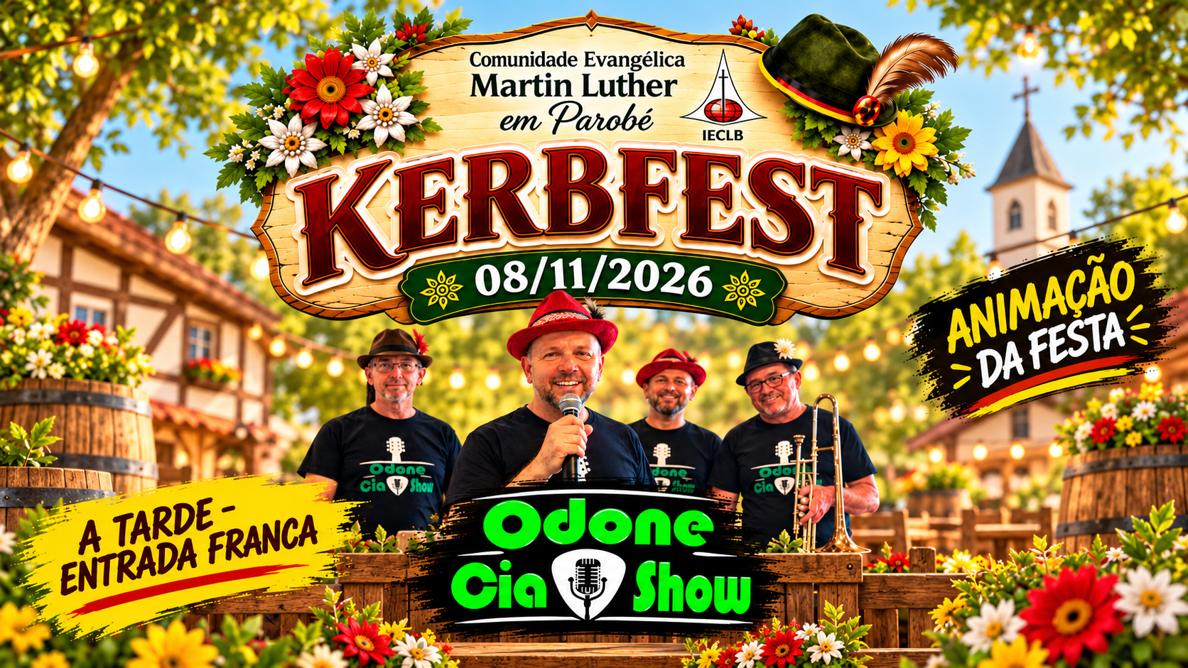 Kerbfest 2026 terá animação com Odone Cia Show e entrada franca à tarde.